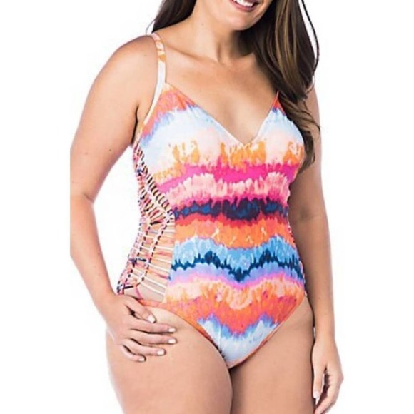 Kenneth Cole Reaction Tidal‎ Wave Swimsuit NEW plus size 2X - Picture 1 of 12